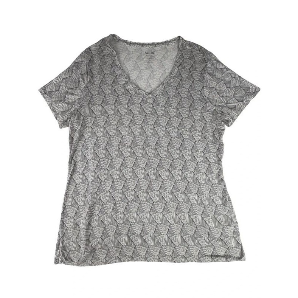 Apt. 9 Women’s XL Black & White Geometric Print V-Neck Short Sleeve Top